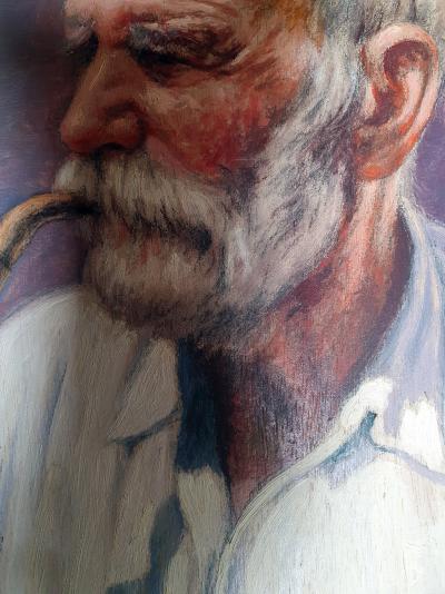 Louis GRANATA - Homme à la pipe vers 1950  - Huile sur panneau 2