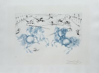 Salvador Dali - Combat de cavaliers, 1973 - Gravure originale signée au crayon et numérotée