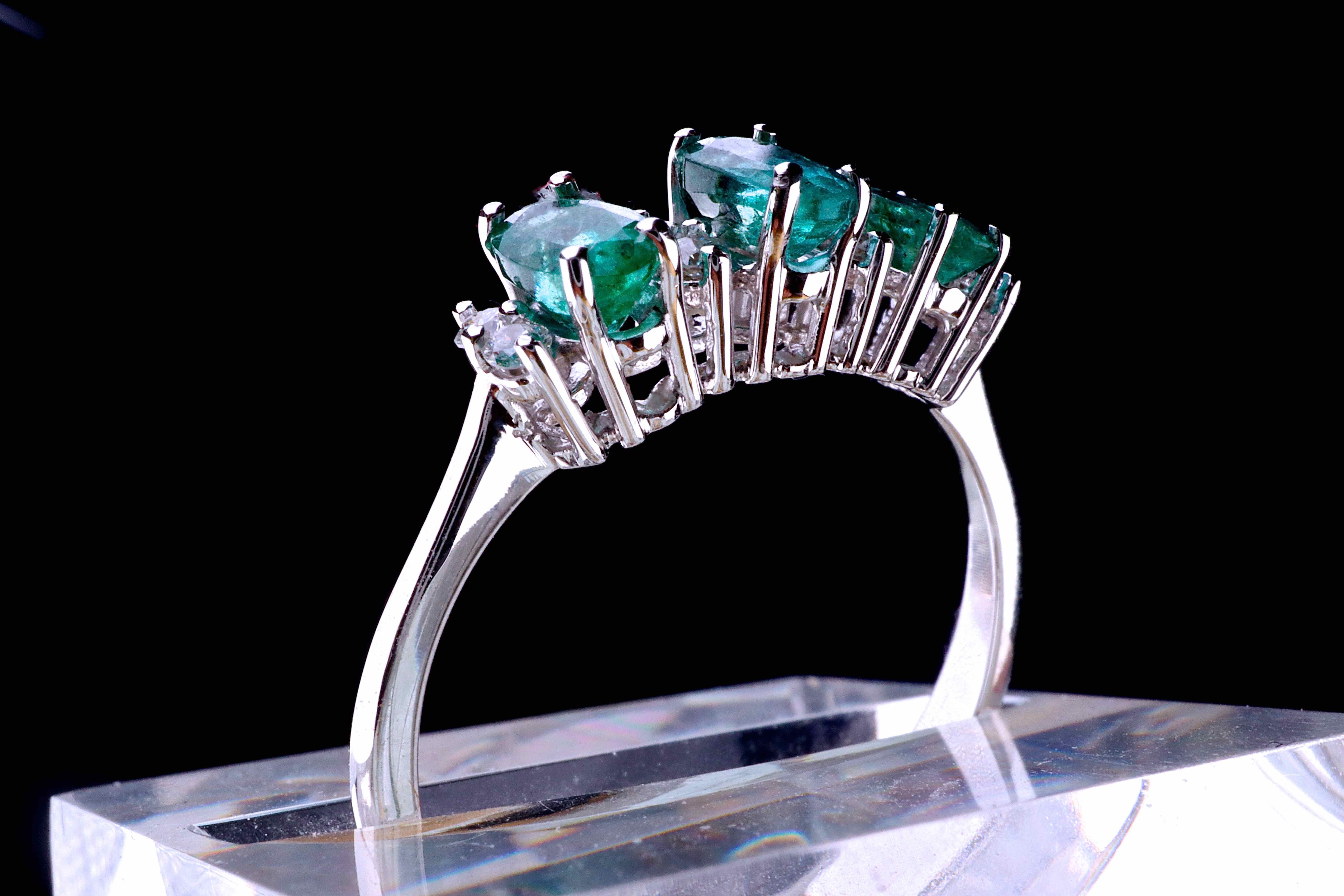 Bague En Argent Sterling Avec 2 émeraudes Colombiennes - Taille 19, Pierres Naturelles Non Traitées - Fait Main En France