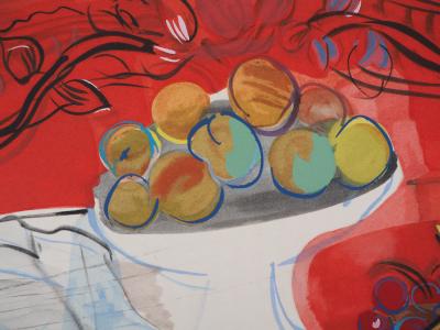 Raoul DUFY - Pêches et cerises sur fond rouge, 1953 - Lithographie Originale Signée 2