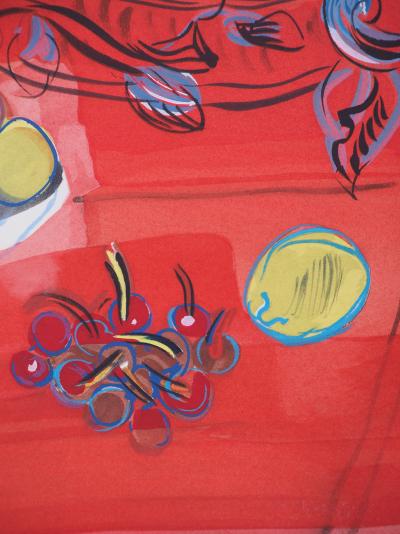 Raoul DUFY - Pêches et cerises sur fond rouge, 1953 - Lithographie Originale Signée 2