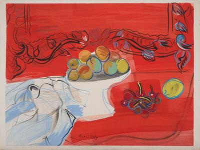 Raoul DUFY - Pêches et cerises sur fond rouge, 1953 - Lithographie Originale Signée 2