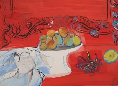 Raoul DUFY - Pêches et cerises sur fond rouge, 1953 - Lithographie Originale Signée 2
