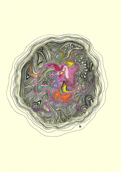 Stephane LECHERBOURG - Meteor secret - Technique mixte crayon couleurs & feutres 2