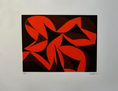 Alain Clément -  Abstraction noir et rouge, 2023 - Gravure originale 2