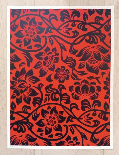Shepard FAIREY (Obey) - Floral Takeover, 2017 (Red/Black) - Sérigraphie signée 2