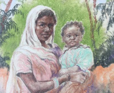 Jules RABANNES - Femme et enfant,vers 1930 - Pastel signé 2