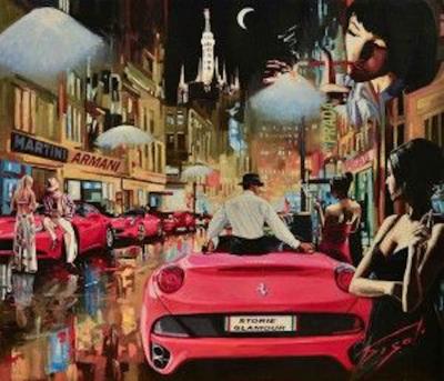 Giuliano PISATI - Chapeau Glamour e Ferrari - retouched print on canvas 2