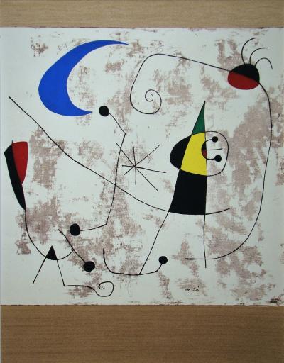 Joan MIRO (d’après) - Personnage dans la nuit, 1957 - Pochoir en couleurs signé 2