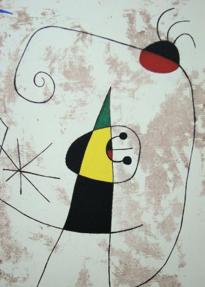 Joan MIRO (d’après) - Personnage dans la nuit, 1957 - Pochoir en couleurs signé 2