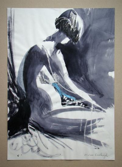 Aldous EVELEIGH - Nu au chat, 2019 - Dessin d’art original signé 2
