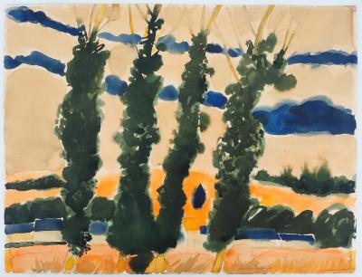 André Brasilier : Automne en Provence - Aquarelle originale signée 2