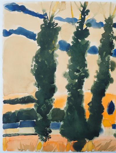 André Brasilier : Automne en Provence - Aquarelle originale signée 2