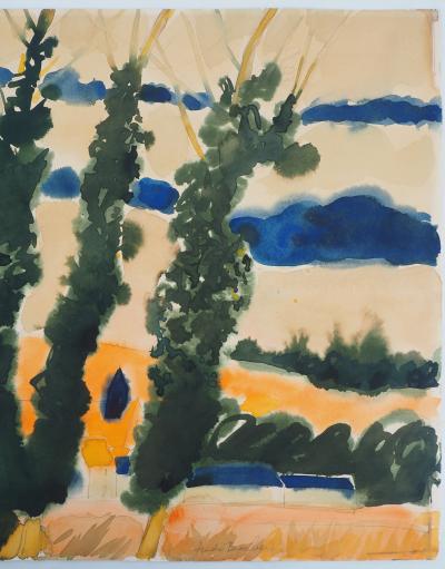 André Brasilier : Automne en Provence - Aquarelle originale signée 2