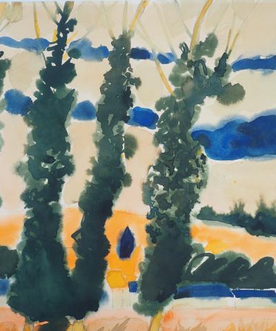 André Brasilier : Automne en Provence - Aquarelle originale signée 2