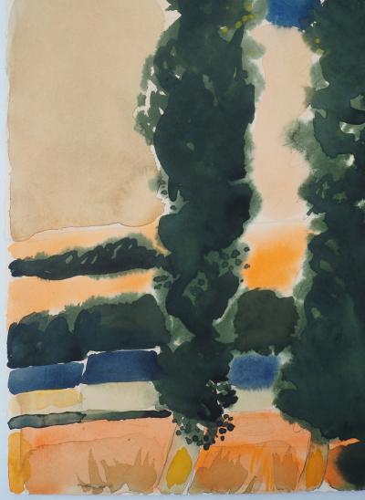 André Brasilier : Automne en Provence - Aquarelle originale signée 2
