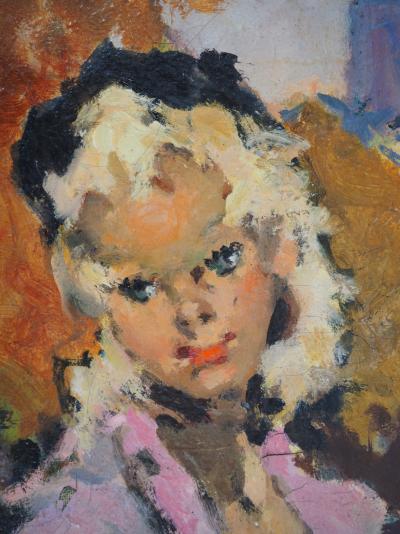 Pierre GRISOT : Parisienne rêveuse devant Notre Dame - Huile sur toile, Signée 2