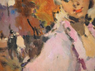 Pierre GRISOT : Parisienne rêveuse devant Notre Dame - Huile sur toile, Signée 2