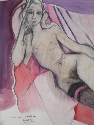 Camille Hilaire : Nu à la jarretelle - Aquarelle originale signée 2