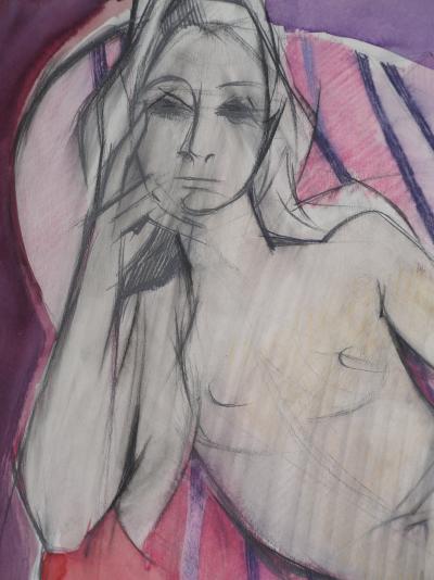 Camille Hilaire : Nu à la jarretelle - Aquarelle originale signée 2