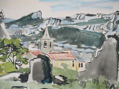 Yves BRAYER : Provence, Le Mas aux Cyprès - Aquarelle originale signée 2