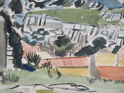 Yves BRAYER : Provence, Le Mas aux Cyprès - Aquarelle originale signée 2