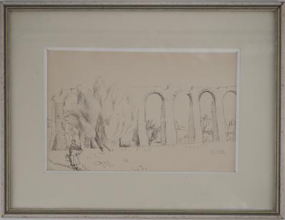André LHOTE - Vestiges Romains : Le Pont du Gard - Dessin original signé 2