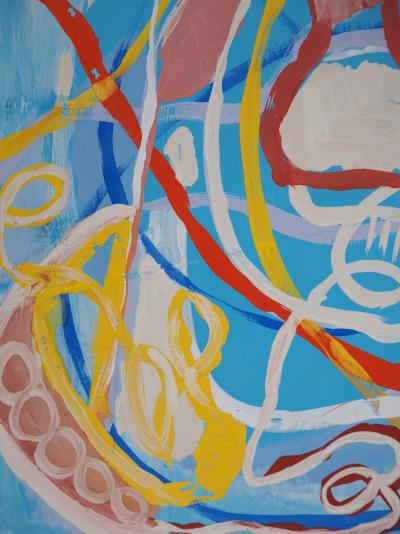 André Lanskoy : Composition abstraite sur fond bleu - Gouache originale Signée 2