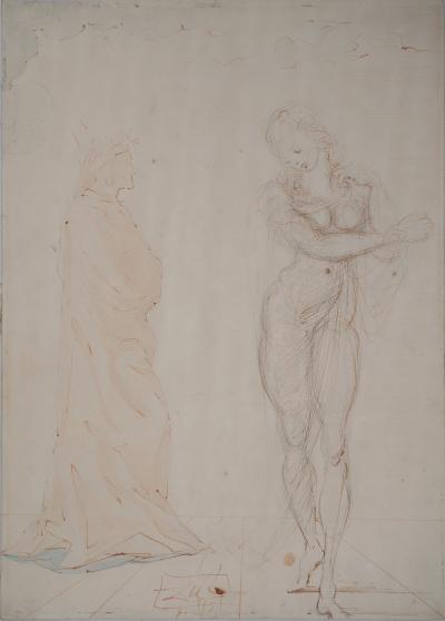 Salvador DALI - Dante and Beatrice - Original signed watercolor