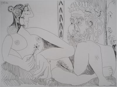 Pablo Picasso - Femmes aux fleurs, Homme Barbu et Degas - Gravure originale signée 2