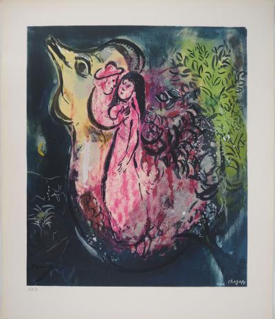 Marc CHAGALL : Les amoureux au coq, Lithographie signée