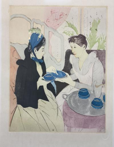 Mary Stevenson CASSATT -  Le thé - pointe sèche 1991 - monogramme dans la gravure 2