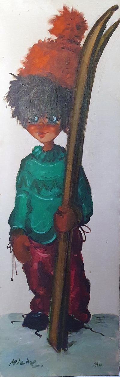 Michel THOMAS Poulbot au ski  1964  huile sur toile 2