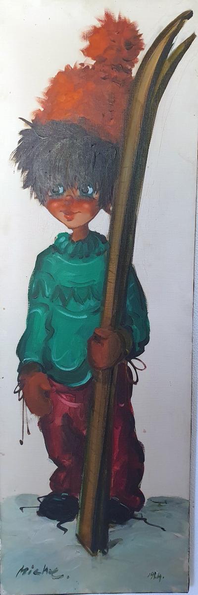 Michel THOMAS Poulbot au ski  1964  huile sur toile 2