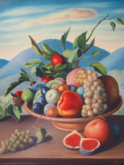 André QUELLIER - Nature morte aux fruits - Huile sur panneau signée 2