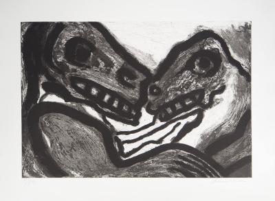 Bengt LINDSTROM : Couple de créatures primitives - Gravure originale signée 2
