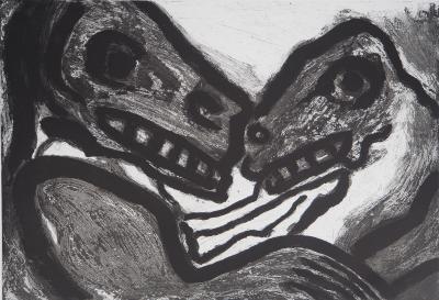 Bengt LINDSTROM : Couple de créatures primitives - Gravure originale signée 2