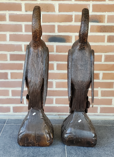 Sculpture - Paire De Flamant Rose - Bois Polychrome - Fin XIXème 2