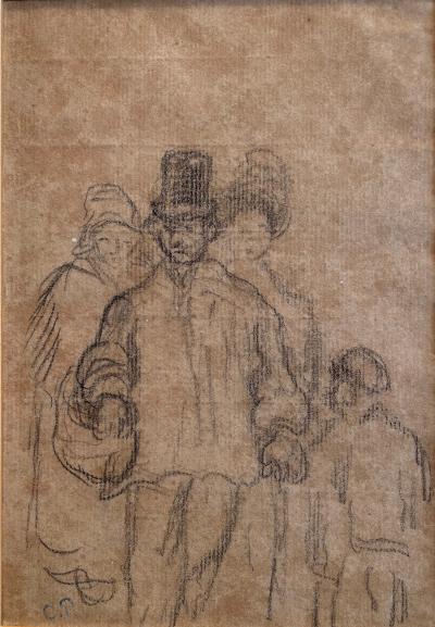 Camille PISSARRO - Scène de marché - dessin original 2