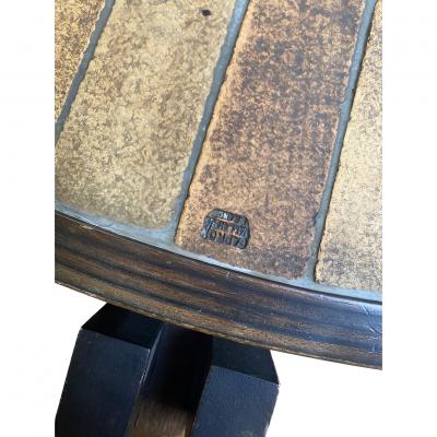 Roger Capron - Table basse avec plateau en céramique - Grès et bois 2