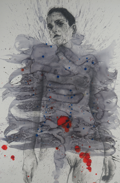 Philippe Pasqua : Jeune fille aux projections - Acrylique sur papier signée 2