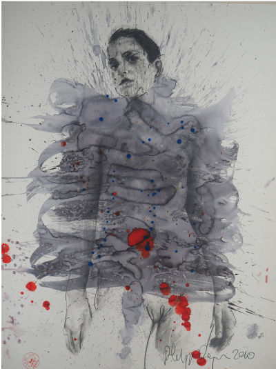 Philippe Pasqua : Jeune fille aux projections - Acrylique sur papier signée 2