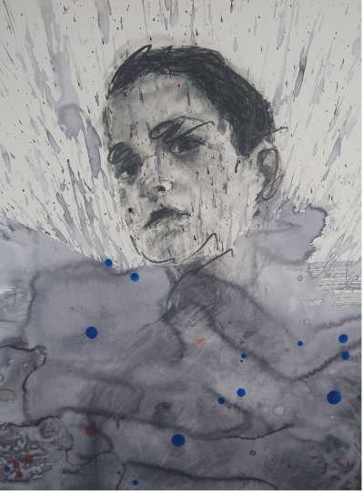 Philippe Pasqua : Jeune fille aux projections - Acrylique sur papier signée 2