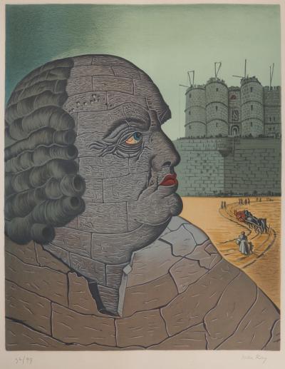 Man Ray: Marquis de Sade in front of Bastille - Original signed lithograph 2