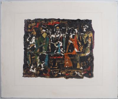 Ladislas KIJNO : Hommage à Gauguin, Tahitiennes et papier froissé - Huile sur toile signée 2