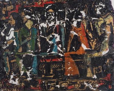 Ladislas KIJNO : Hommage à Gauguin, Tahitiennes et papier froissé - Huile sur toile signée 2