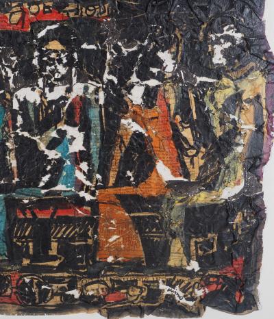 Ladislas KIJNO : Hommage à Gauguin, Tahitiennes et papier froissé - Huile sur toile signée 2