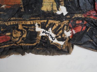 Ladislas KIJNO : Hommage à Gauguin, Tahitiennes et papier froissé - Huile sur toile signée 2