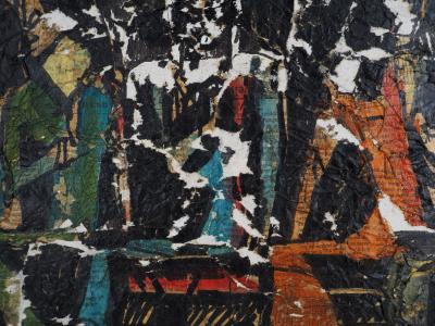 Ladislas KIJNO : Hommage à Gauguin, Tahitiennes et papier froissé - Huile sur toile signée 2