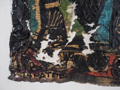 Ladislas KIJNO : Hommage à Gauguin, Tahitiennes et papier froissé - Huile sur toile signée 2